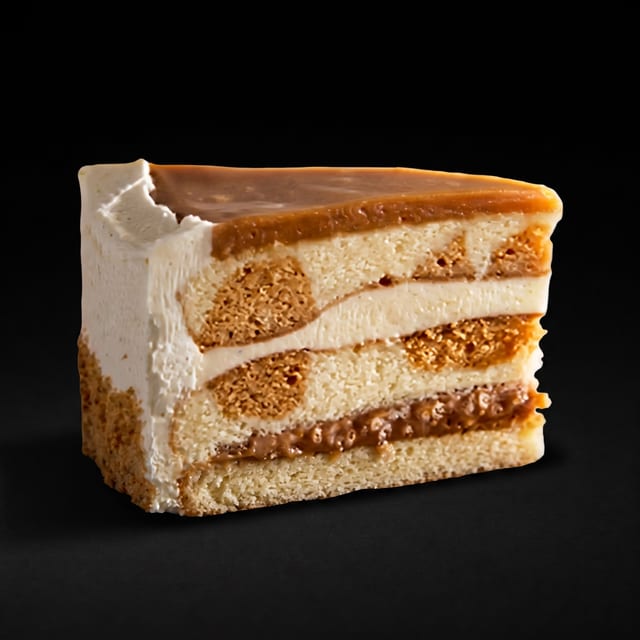 Salted Caramel Vanilla Crunch Cake Slice.